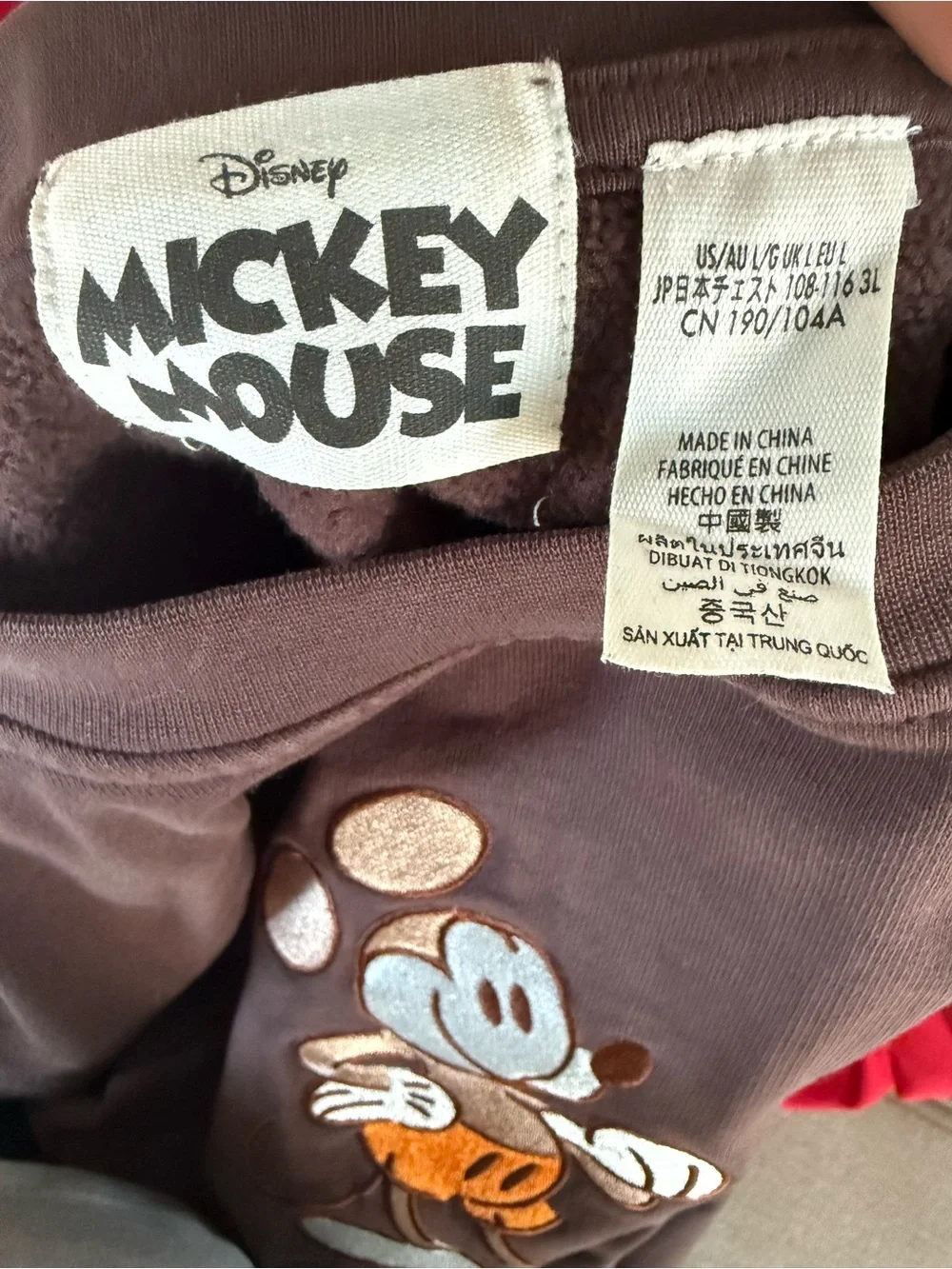 Disney Brown Crewneck Sweatshirt with Embroidered Mickey